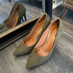 Green suede pumps